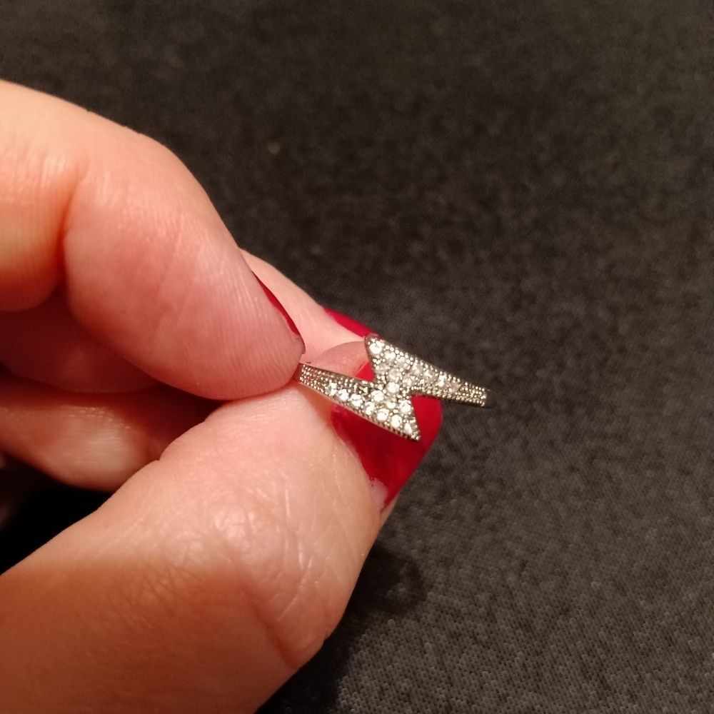 Lightning Bolt Silver Diamond Ring